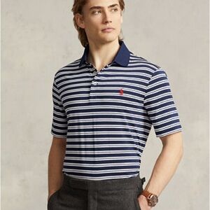 Polo Ralph Lauren Classic Navy and White Striped Polo Shirt- NWT- size small